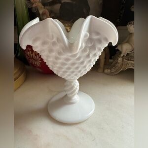 Vintage Fenton Milk Glass Hobnail Compote